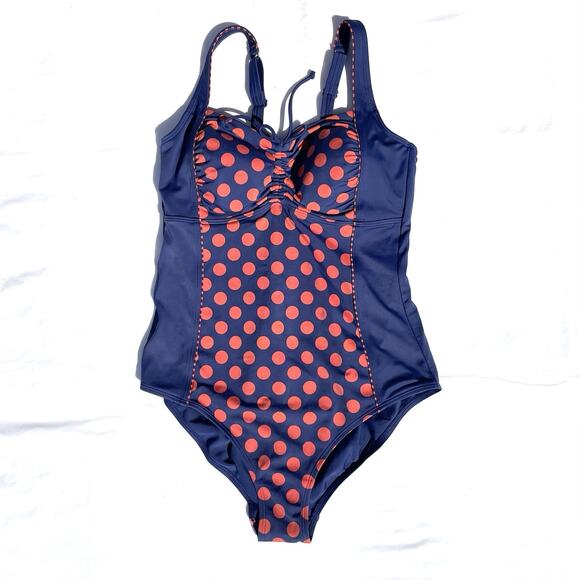 Amoena Alabama One Piece Mastectomy Swimsuit 12B Polka Dot Navy Blue Red 12 - Picture 1 of 4